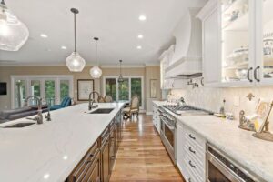 white kitchen island and quartz kitchen countertops in Harper's Ferry