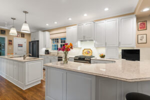 kitchen island with quartz countertop