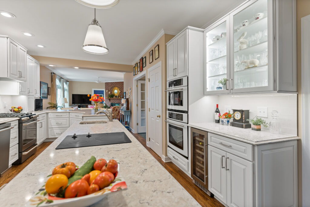 kitchen island with quartz countertop