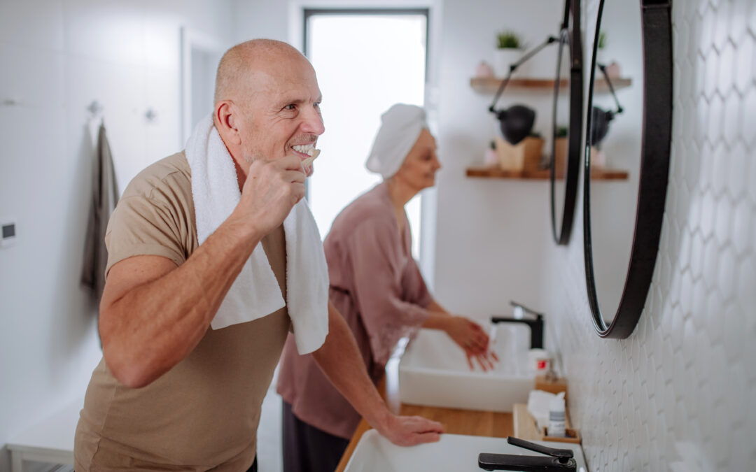 aging couple in accessible bathroom