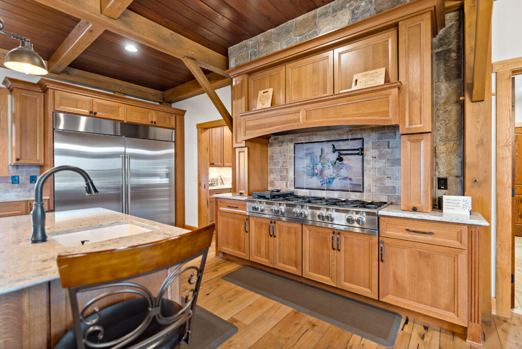 farmhouse kitchen with wooden cabinets