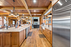 farmhouse kitchen with stainless steel appliances