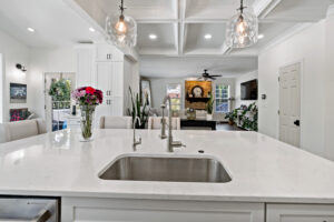 white quartz kitchen countertop with sink cut out